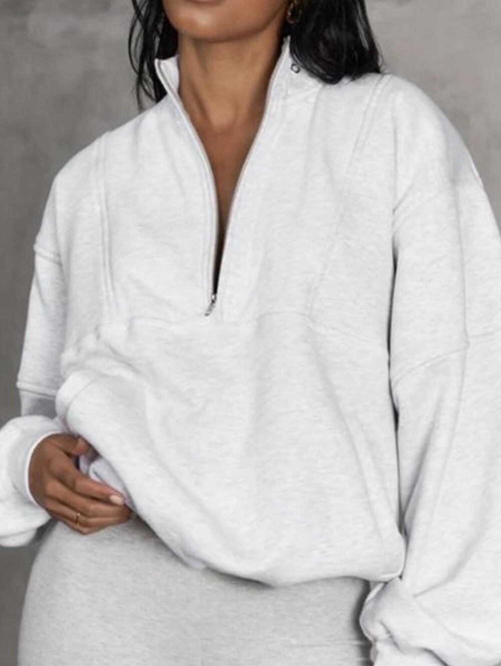 Joah Brown Retro Half Zip in Pearl Gray | Sweatshirt | O/S - Picture 3 of 14